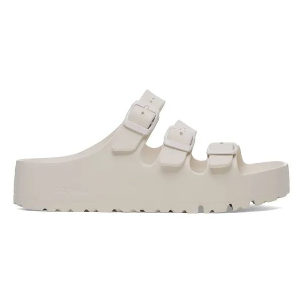 Birkenstock Florida III Flex Platform EVA Eggshell Klapki damskie. Białe klapki damskie Birkenstock, bez wzorów, bez obcasa, na platformie. Za 189.99 zł.