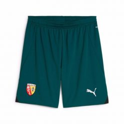 Szorty meczowe RC Lens 2024/25. Białe szorty męskie Puma, ze lnu, bez kołnierzyka. Za 172.55 zł.