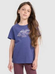 4F T-shirt regular z nadrukiem dziewczęcy - granatowy 152 (11-12 lat). Niebieskie koszulki dziewczęce 4f, m, bez wzorów, z bawełny, bez ramiączek. Za 49.99 zł.