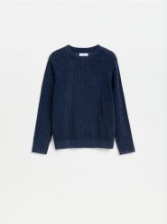 Strukturalny sweter z bawełny - niebieski. Niebieskie swetry męskie Reserved, l, bez wzorów, z bawełny, bez kołnierzyka. Za 129.99 zł.