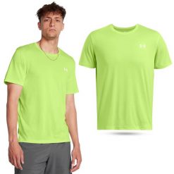Koszulka fitness męska Under Armour t-shirt sportowy z krótkim rękawem. Zielone t-shirty męskie Under Armour, l, bez wzorów, bez kołnierzyka. Za 99.99 zł.