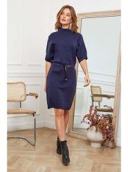 Joséfine Sukienka dzianinowa "Beka" w kolorze granatowym rozmiar: M. Niebieskie sukienki damskie Joséfine, na co dzień, m, bez wzorów, z dzianiny, bez kołnierzyka, bez ramiączek, midi, proste. Za 183.59 zł.