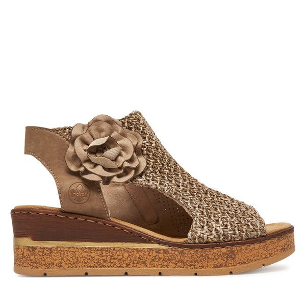 Sandały Rieker. Brązowe sandały damskie Rieker, bez wzorów, bez obcasa, na koturnie. Za 359.99 zł.