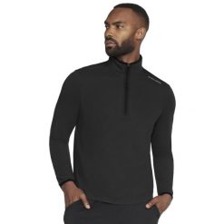 Bluza dresowa sportowa męska Skech-Knits Burst 1/4 Zip. Czarne bluzy bez kaptura męskie Skechers, bez wzorów, z dresówki, sportowe, bez kołnierzyka, bez ramiączek. Za 189.99 zł.