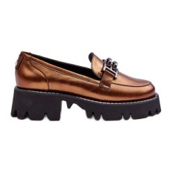 Laura Messi Damskie Skórzane Półbuty Loafersy Z Ozdobą Złote Lyndani złoty. Żółte półbuty damskie z aplikacjami, ze skóry, eleganckie, bez obcasa, na płaskiej podeszwie. Za 540.54 zł.
