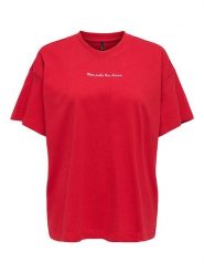 ONLY Koszulka w kolorze czerwonym rozmiar: XL. Czerwone bluzki damskie Only, xl, bez wzorów, z bawełny, bez kołnierzyka, bez ramiączek. Za 61.46 zł.