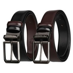 Dwustronny pasek męski w czarnym i ciemnobrązowym kolorze z obrotową klamrą Peterson PTN LZB-34-BLACK. Brązowe paski męskie Peterson, bez wzorów, ze skóry, klasyczne. Za 69.99 zł.