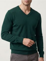 Sweter z dekoltem V - zielony. Zielone swetry męskie Sinsay, l, bez wzorów, bez kołnierzyka. Za 39.99 zł.