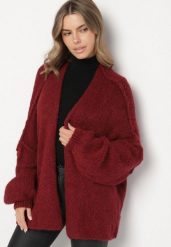 Bordowy Nietoperzowy Kardigan Bez Zapięć z Domieszką Wełny i Wiskozy Rallisa. Czerwone kardigany damskie Born2be, uniwersalny, bez wzorów, z jeansu. Za 159.99 zł.
