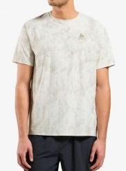 Koszulka do biegania Odlo Zeroweight Chill-Tec Print Crew Neck S/S. Szare t-shirty sportowe męskie Odlo, s, z dzianiny, bez ramiączek, do biegania. Za 244.99 zł.
