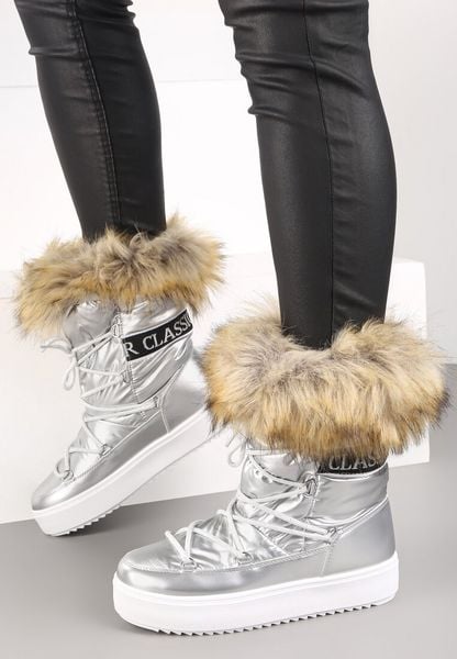 Srebrne Śniegowce Volumnia. Szare śniegowce damskie Renee, z puchu, za kostkę. Za 119.99 zł.