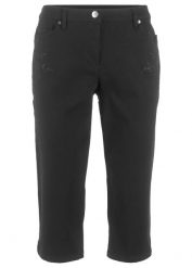 Spodnie 3/4 z mieszanki bawełny, mid waist. Czarne spodnie materiałowe damskie bonprix, bez wzorów, z bawełny. Za 119.99 zł.