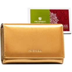 Portfel skórzany Peterson PTN 76112-SH złoty. Żółte portfele damskie Peterson, bez wzorów, ze skóry. Za 119.99 zł.