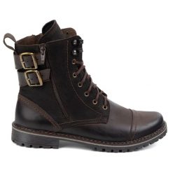 Olivier Buty męskie sztyblety militarne motocyklowe skórzane 83KZ brązowe. Brązowe sztyblety męskie bez zapięcia. Za 453.66 zł.