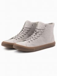 Męskie buty trampki za kostkę z gumową podeszwą – popielate V3 OM-FOTH-0187 - 45. Szare trampki i tenisówki męskie Ombre Clothing, bez wzorów, z gumy, za kostkę, bez zapięcia. W wyprzedaży za 119.99 zł.