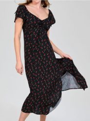 Wiskozowa sukienka midi z rozcięciem w wisienki - czarny. Czarne sukienki damskie Sinsay, l, bez wzorów, z wiskozy, bez kołnierzyka, bez ramiączek, midi. Za 49.99 zł.