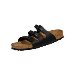 Klapki damskie Birkenstock Florida Birkoflor. Czarne klapki damskie Birkenstock, bez wzorów, z materiału, bez obcasa. Za 666.00 zł.