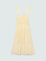 Sukienka damska midi na ramiączkach w drobne paseczki jasnożółta Gopisi 200. Żółte sukienki damskie Big Star, l, bez wzorów, z bawełny, retro, bez kołnierzyka, bez ramiączek, maxi, dopasowane. Za 229.99 zł.