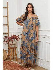 Fleur de Lin Sukienka w kolorze beżowym rozmiar: XXL. Brązowe sukienki damskie Fleur de Lin, xxl, bez wzorów, z bawełny, bez kołnierzyka, bez ramiączek, maxi. Za 174.84 zł.