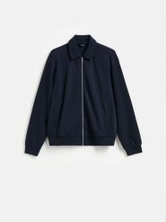 Rozpinana bluza z kołnierzem - granatowy. Niebieskie bluzy bez kaptura męskie Reserved, l, z bawełny. Za 139.99 zł.