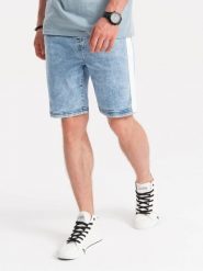 Krótkie spodenki męskie jeansowe - jasny jeans V1. Szorty męskie Ombre Clothing, bez wzorów, z bawełny. W wyprzedaży za 69.99 zł.