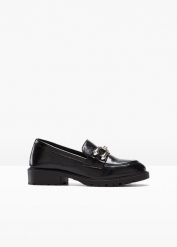 Półbuty wsuwane loafer. Czarne półbuty damskie bonprix, bez wzorów, bez obcasa. Za 134.99 zł.