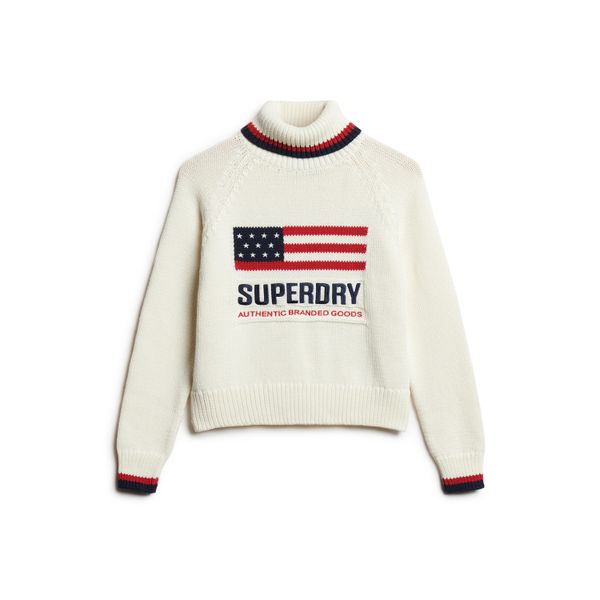 Damski sweter z golfem Superdry Americana. Białe golfy damskie Superdry., bez wzorów, bez ramiączek. Za 397.50 zł.
