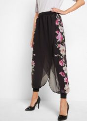 Spodnie z szyfonem. Czarne spodnie materiałowe damskie bonprix, bez wzorów, z szyfonu, eleganckie. Za 189.99 zł.