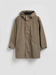 Kurtka parka z kapturem - ciemnozielony. Zielone kurtki męskie Reserved, l, bez wzorów, z kapturem. Za 299.99 zł.