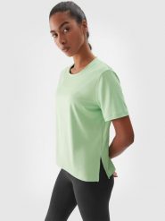 4F Koszulka treningowa oversize szybkoschnąca damska - zielona S. Zielone bluzki sportowe damskie 4f, s, bez wzorów, z dzianiny, bez ramiączek. W wyprzedaży za 59.99 zł.