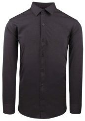 Elegancka Koszula z Dzianinowej Tkaniny - Prosty Krój - Grafit. Szare koszule męskie Pazzani, bez wzorów, z bawełny, bez kołnierzyka, bez ramiączek. Za 199.00 zł.