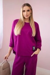 Komplet bawełniany bluza + spodnie śliwkowy. Bluzy bez kaptura damskie KESI, l, z bawełny. Za 284.37 zł.