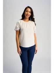 Marks & Spencer Bluzka w kolorze kremowym rozmiar: 32. Brązowe bluzki damskie Marks & Spencer, bez wzorów, z bawełny, bez kołnierzyka, bez ramiączek. Za 39.58 zł.