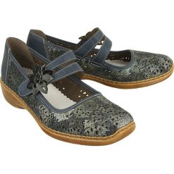 RIEKER 41372-90 blue combination, półbuty letnie damskie. Niebieskie półbuty damskie Rieker, bez wzorów, ze skóry, bez obcasa. W wyprzedaży za 167.90 zł.
