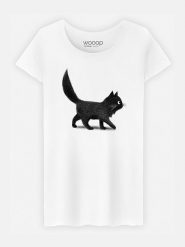 WOOOP Koszulka "Creeping Cat" w kolorze białym rozmiar: XL. Białe bluzki damskie Wooop, xl, bez wzorów, z bawełny, bez kołnierzyka. Za 56.99 zł.