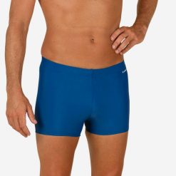 Bokserki pływackie męskie Nabaiji 100 Basic. Niebieskie kąpielówki męskie Decathlon, m, bez wzorów, z elastanu, do pływania. Za 24.99 zł.