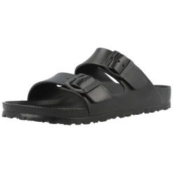 Klapki damskie Birkenstock Arizona W Eva. Czarne klapki damskie Birkenstock, bez wzorów, z materiału, bez obcasa. Za 189.00 zł.
