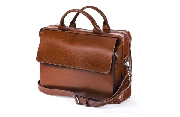 Skórzana torba męska na ramię, torba na laptop SOLIER brązowy vintage. Brązowe torby męskie na ramię Solier, bez wzorów, ze skóry. Za 697.99 zł.