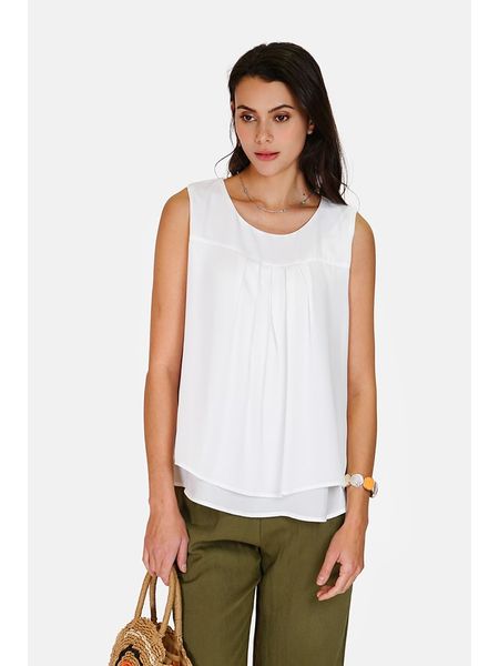 ASSUILI Bluzka w kolorze białym rozmiar: 40. Białe bluzki damskie Assuili, bez wzorów, klasyczne, bez kołnierzyka, bez ramiączek. Za 118.95 zł.