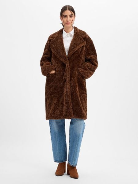 BOSS Orange płaszcz z futra typu teddy Kobiety Sztuczne włókno brązowy, 34. Brązowe płaszcze damskie Boss Orange, bez wzorów, z włókna. Za 1,349.95 zł.