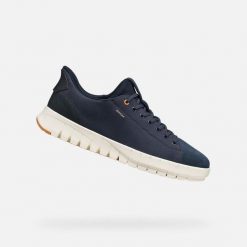 Buty GEOX U FLEXTRIDE PLUS Niebieski. Niebieskie buty trekkingowe męskie Geox, ze skóry, bez zapięcia, trekkingowe. Za 386.99 zł.