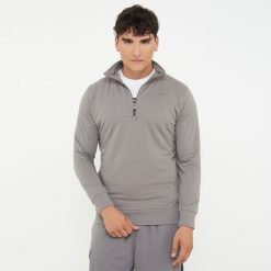 Bluza sportowa z bawełny F CLUB z pół zamkiem ciemnoszara. Szare bluzy sportowe męskie Legea, bez wzorów, z bawełny, sportowe, bez kołnierzyka, bez ramiączek. Za 100.00 zł.