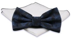 Popielata Mucha z Białą Poszetką -CHATTIER- Męska, w Niebieski Wzór Paisley, Łezki. Niebieskie krawaty i muchy męskie Chattier, bez wzorów, eleganckie. Za 59.00 zł.