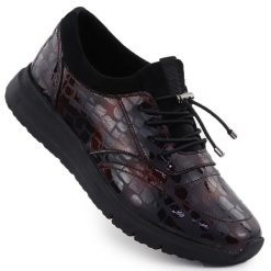 Skórzane półbuty damskie wsuwane lakierowane kroko bordowe Filippo DP7117. Czerwone półbuty damskie Filippo, bez wzorów, z lakierowanej skóry, bez obcasa. Za 155.99 zł.