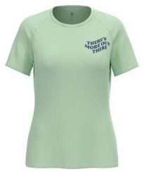 Koszulka damska Odlo ESSENTIAL PRINT T-shirt crew neck s/s. Zielone bluzki sportowe damskie Odlo, l, z materiału, bez kołnierzyka, bez ramiączek. Za 158.40 zł.