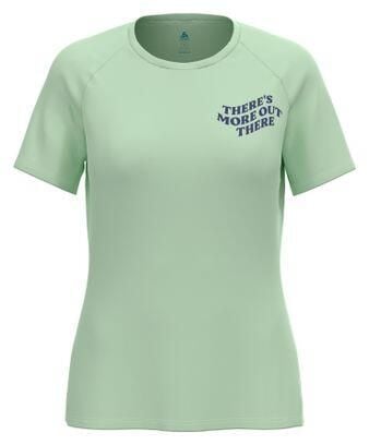 Koszulka damska Odlo ESSENTIAL PRINT T-shirt crew neck s/s. Zielone bluzki sportowe damskie Odlo, l, z materiału, bez kołnierzyka, bez ramiączek. Za 152.80 zł.