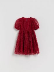 Tiulowa sukienka w kokardki - czerwony. Czerwone sukienki dziewczęce Reserved, bez wzorów, z dzianiny, bez ramiączek. Za 79.99 zł.