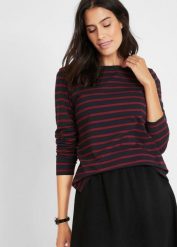 Bluzka z długim rękawem i dekoltem w łódkę (2 szt.). Czarne bluzki damskie bonprix, bez wzorów, bez kołnierzyka, bez ramiączek. Za 119.99 zł.