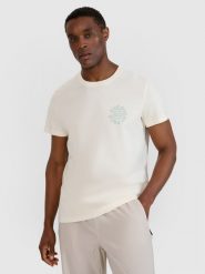 4F T-shirt regular z nadrukiem męski - biały XXL. Białe t-shirty męskie 4f, m, bez wzorów, z bawełny, bez kołnierzyka. Za 59.99 zł.