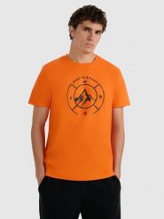 4F T-shirt regular z nadrukiem męski - pomarańczowy 3XL. Brązowe t-shirty męskie 4f, m, bez wzorów, z materiału, bez kołnierzyka. Za 59.99 zł.